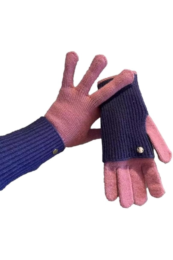 Mailvlard Two-Way Knit Gloves, Color Blocked Knitted Wool Glove, Convertible Full & Half Finger Gloves with Touchscreen Tips(E)