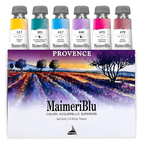 Maimeri Blu Watercolor Paint, Provence Thematic Set, 12ML Tubes, 6 Pack, Assorted Colors, 1 Count