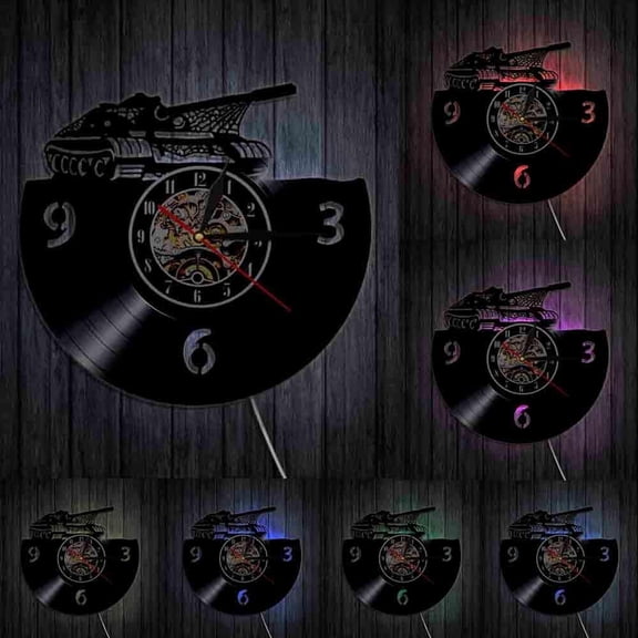 Main Battle Tank Wall Clock Military Battle Tank Vinyl Record Wall Clock Tank War Target Wall Decor Gift Military Personnel With LED