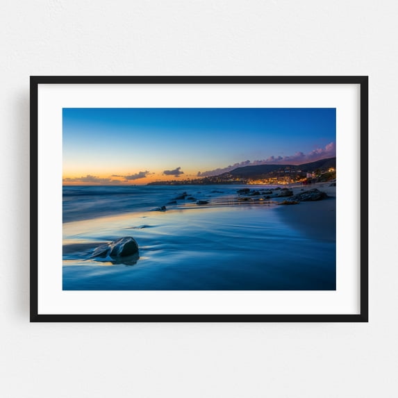 Main Beach at Sunset - Laguna Beach California Photography Black Framed Wall Art Print 12 x 18 inches