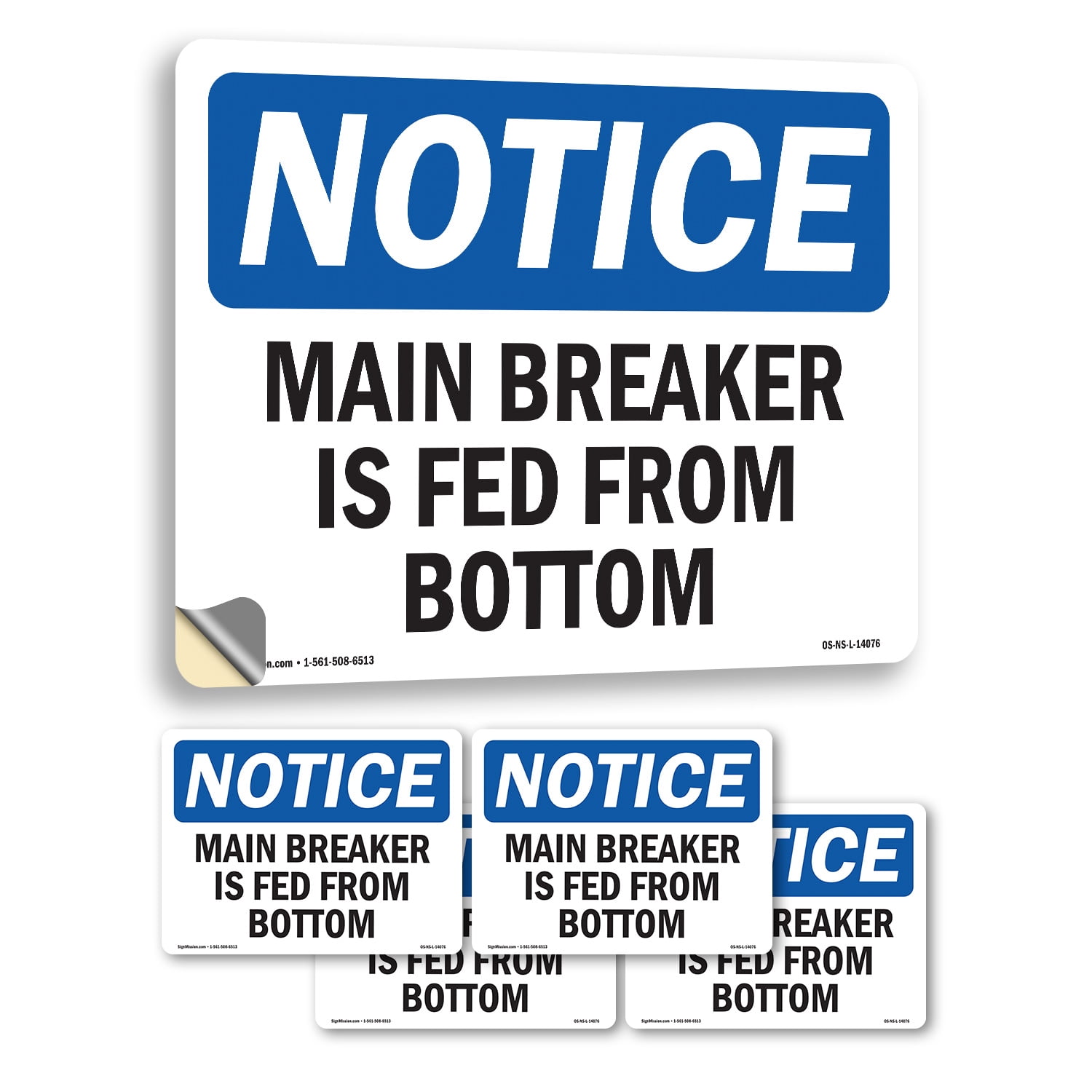 Main Breaker Is Fed From Bottom OSHA Notice Vinyl Decal Label 18 Inch x ...