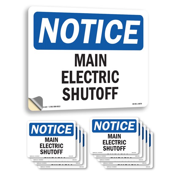 Main Electric Shutoff OSHA Notice Vinyl Decal Label 5 Inch x 3.5 Inch - 10 Pack