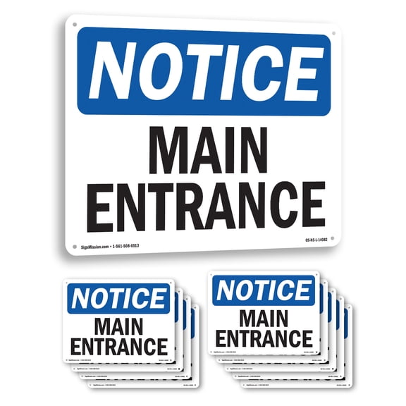 Main Entrance OSHA Notice Rigid Plastic Sign 14 Inch x 10 Inch - 10 Pack