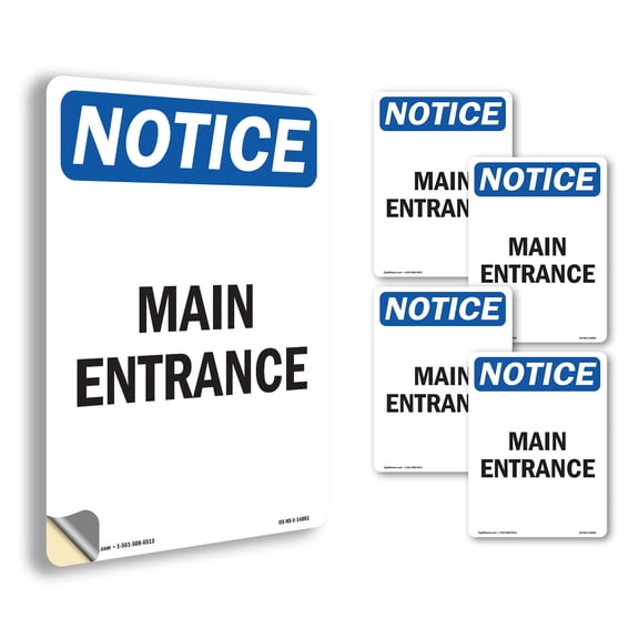 Main Entrance OSHA Notice Vinyl Decal Label 14 Inch x 10 Inch - 5 Pack