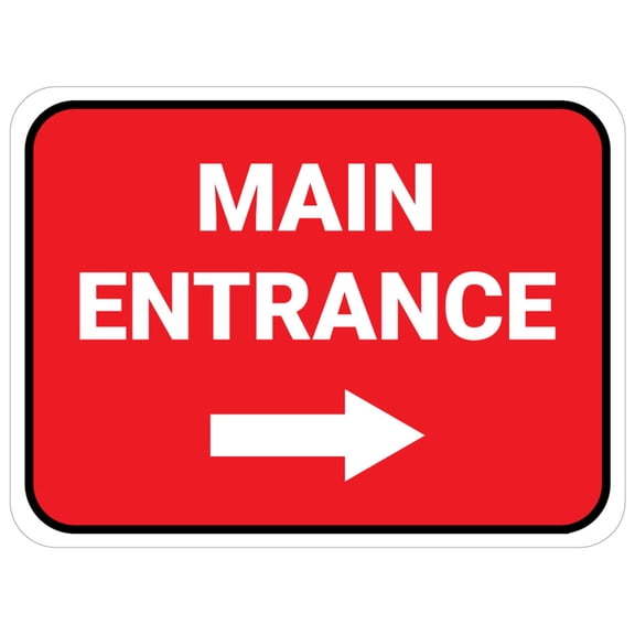 Main Entrance Right with Arrow Rectangular - Floor Sign Warning Caution Metal Tin Sign, 8X12 in