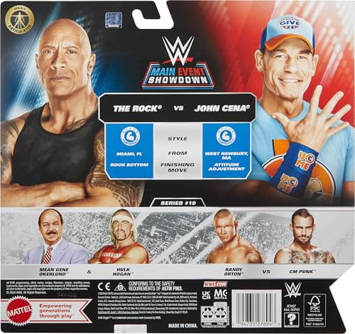 Main Event Championship Showdown 2-Pack Action Figures \u0026 Accessory, Series #19 The Rock vs John Cena Collectible Set