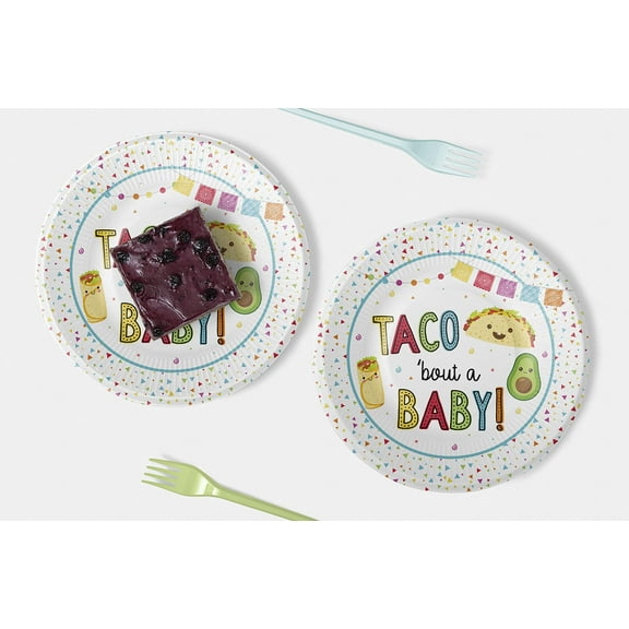 Your Main Event Prints 25 Taco AFN1Bout' a Baby Fiesta Baby Shower, Taco, Burrito, and Avocado babies. Party Supplies Decorations Disposable Plates for Dinner Dessert Dinner 9" Round