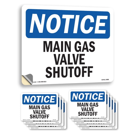 Main Gas Valve Shutoff OSHA Notice Vinyl Decal Label 24 Inch x 18 Inch - 10 Pack