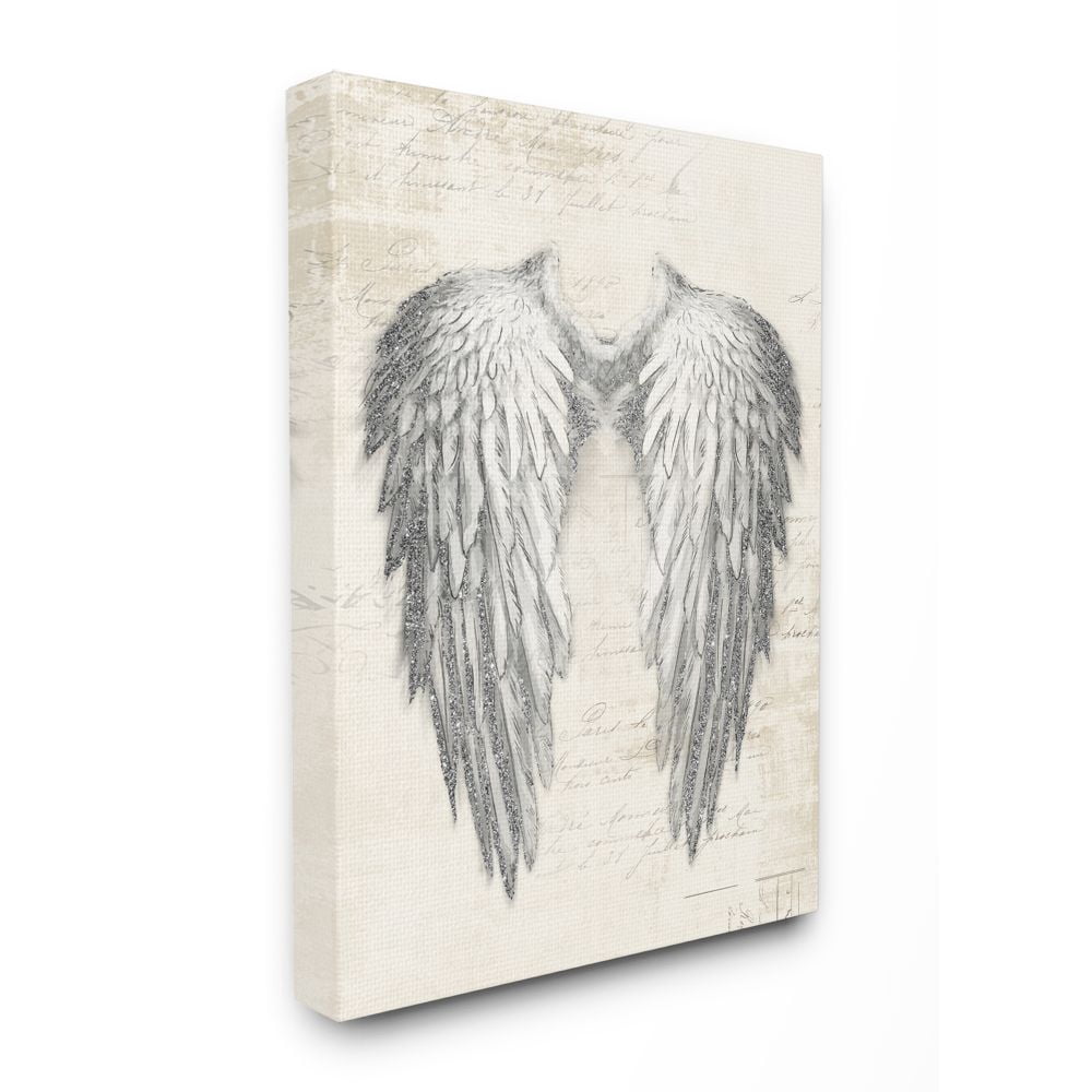 Main Line Studio Heavenly Wings Silver Parchment Design 24 in x 30 in Painting Canvas Art Print, by Stupell Home Décor