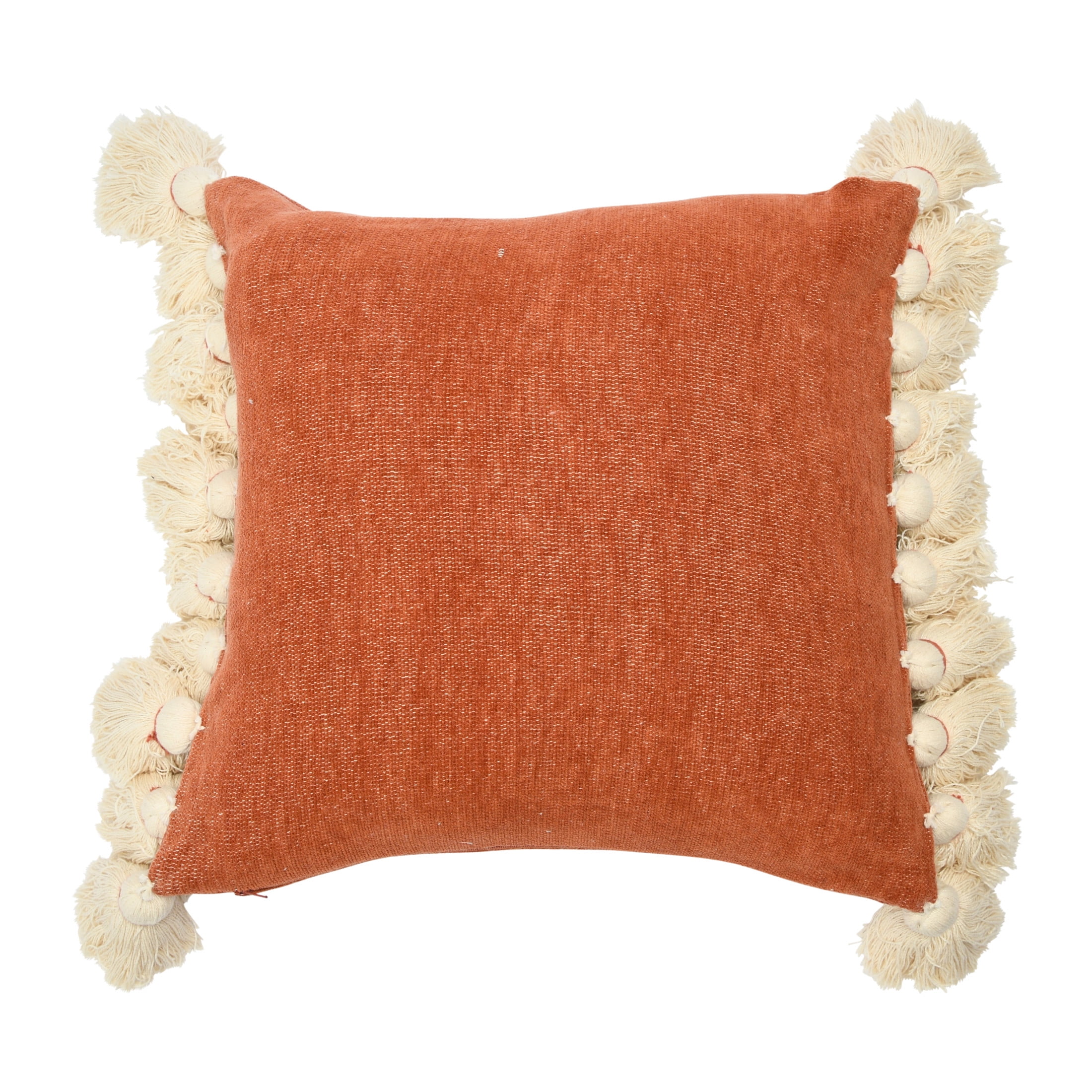 Rust Cotton Chenille Throw Pillow with Tassels