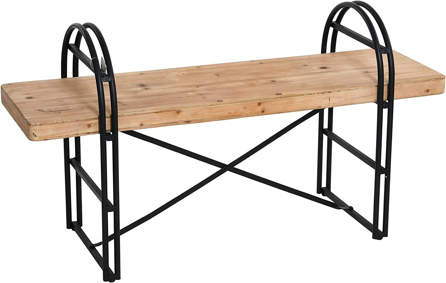 Eitri Wood And Metal Bench - Driftwood Finish With Black Iron Frame, 48in Long, Boho Style