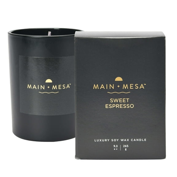 Main + Mesa Matte Black Glass Candle in Gift Box, 9.3 oz., Burn time up to 60 hours