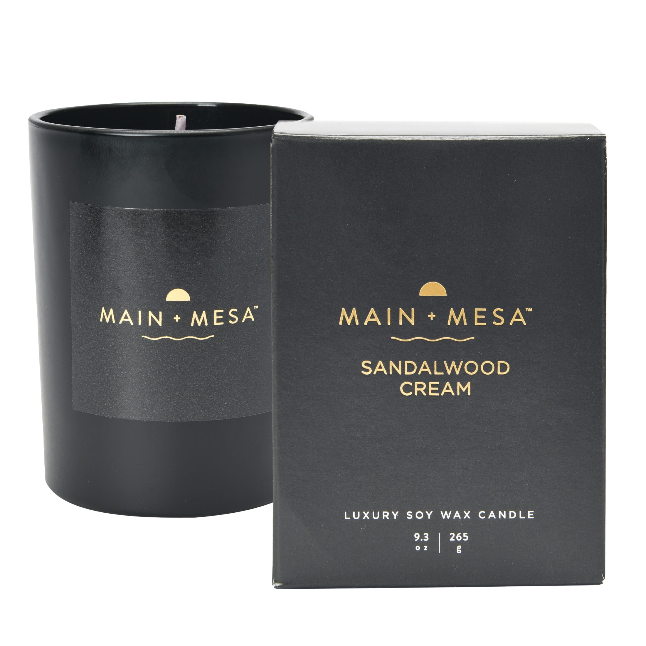Sandalwood Cream Black Glass Soy Candle, 9.3 oz