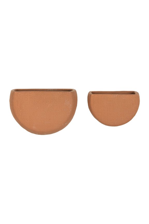 Modern Boho Stoneware Wall Mount Planters, Terracotta, Set of 2 Sizes
