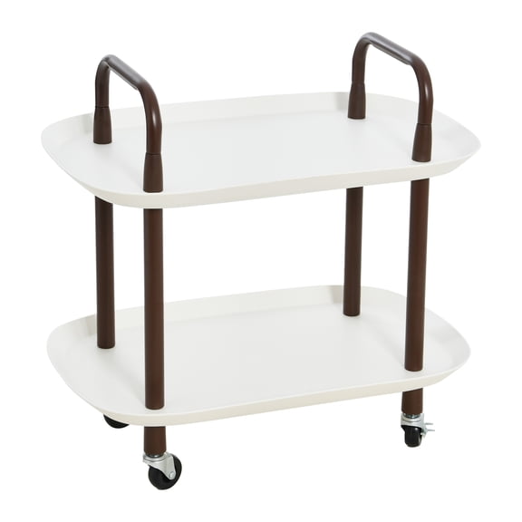 Main + Mesa Modern Plastic and Metal 2-Tier Trolley, White and Brown