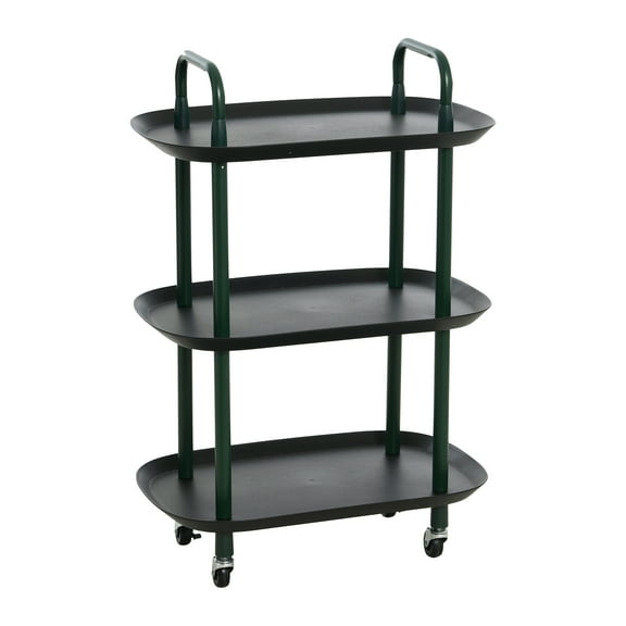 Main + Mesa Modern Plastic and Metal 3-Tier Trolley, Black and Dark Green