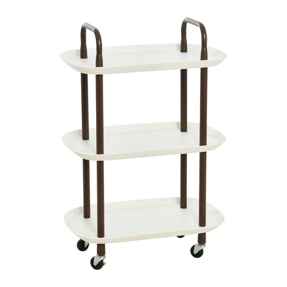 Main + Mesa Modern Plastic and Metal 3-Tier Trolley, White and Brown