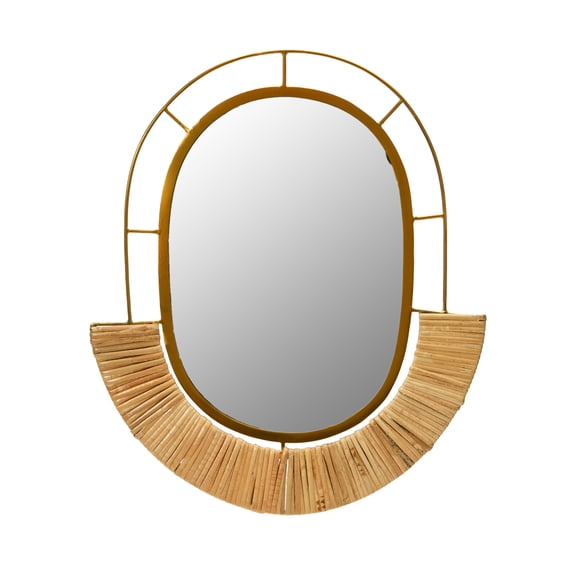 Main + Mesa Oval Modern Boho Metal and Cane Framed Wall Mirror, Natural