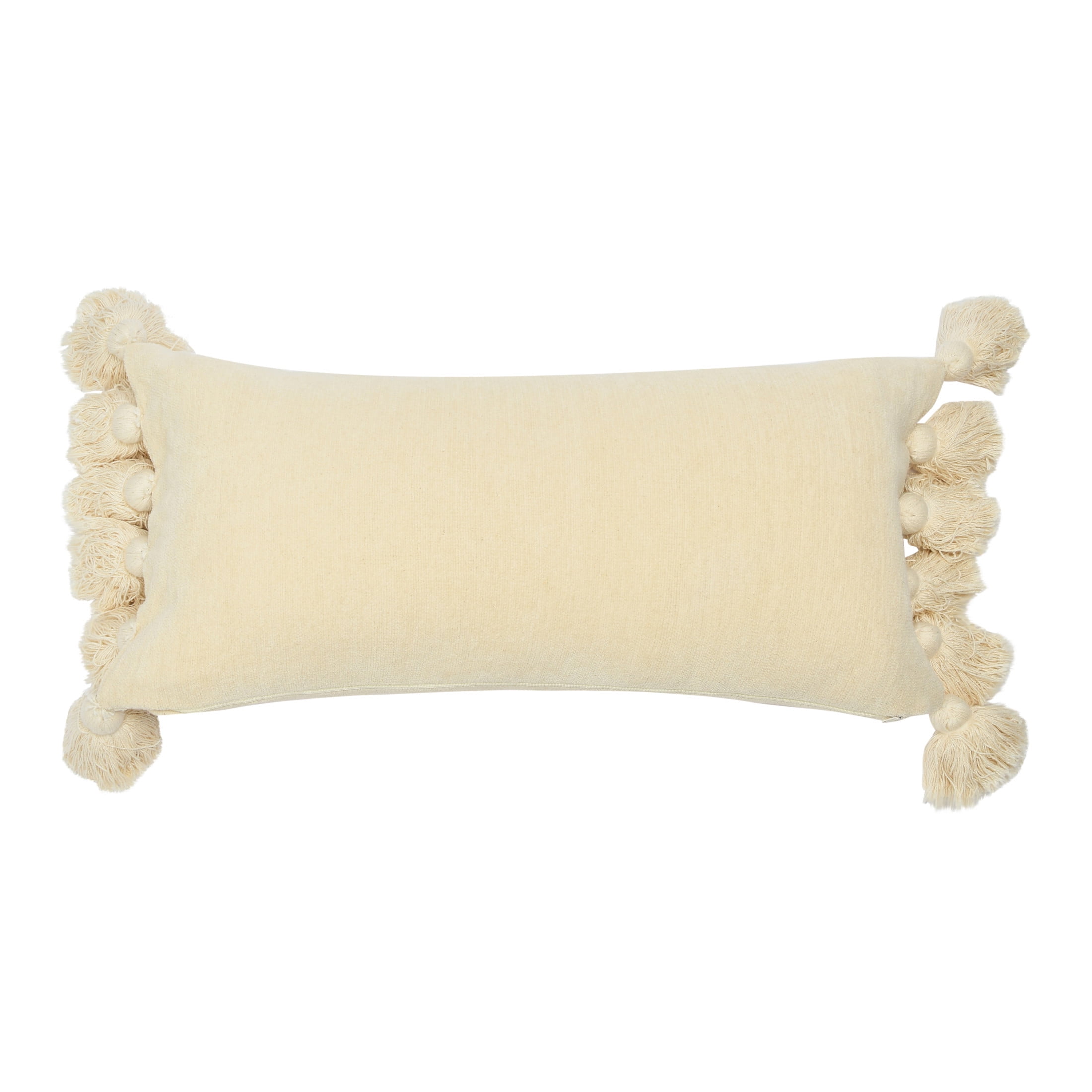 Cream Cotton Chenille Lumbar Pillow with Tassels