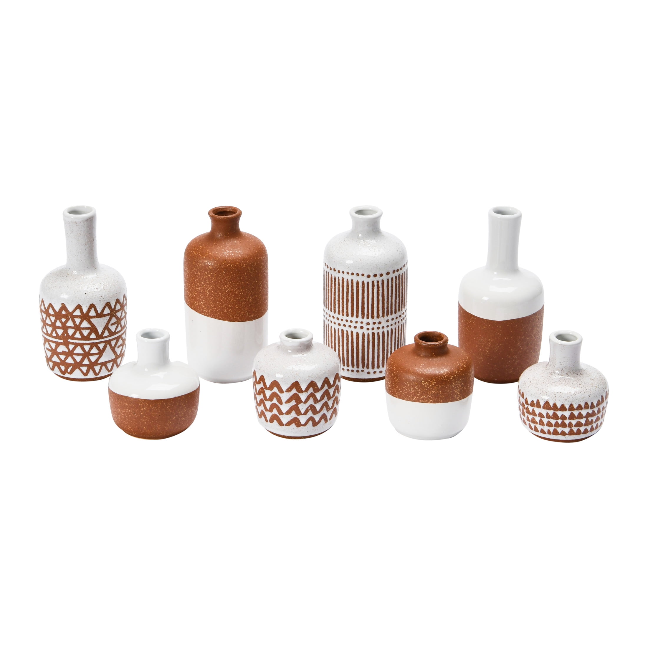 White and Brown Ceramic Bud Vase Set, 8-Piece