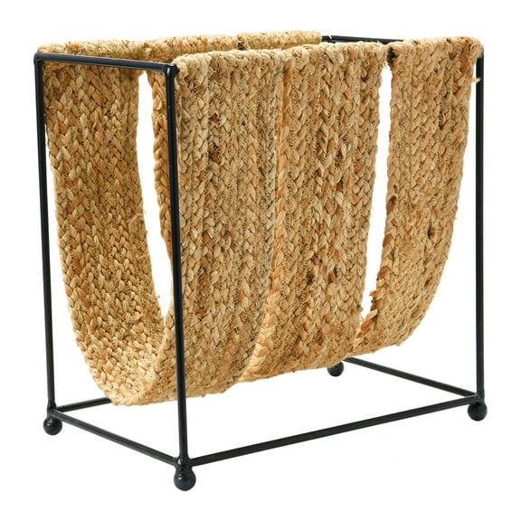 Main + Mesa Woven Jute and Metal Magazine Holder, Natural and Black