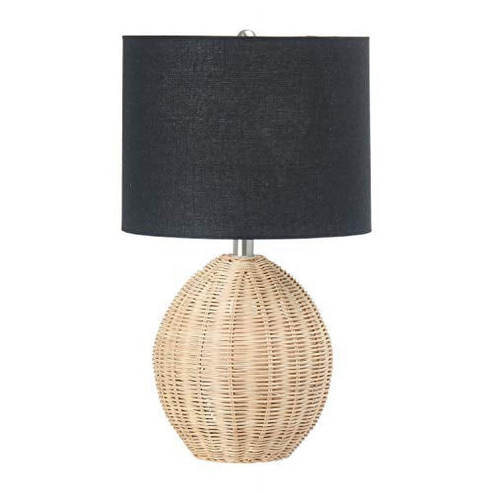 Natural Woven Rattan Table Lamp with Black Linen Shade