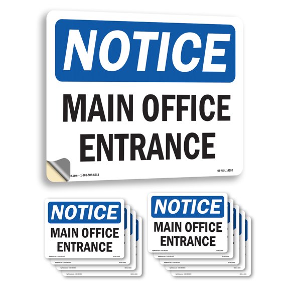 Main Office Entrance OSHA Notice Vinyl Decal Label 14 Inch x 10 Inch - 10 Pack