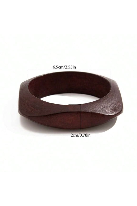 Main Picture: 3 piece Set Wooden Asymmetrical Geometric Bangle Bracelet