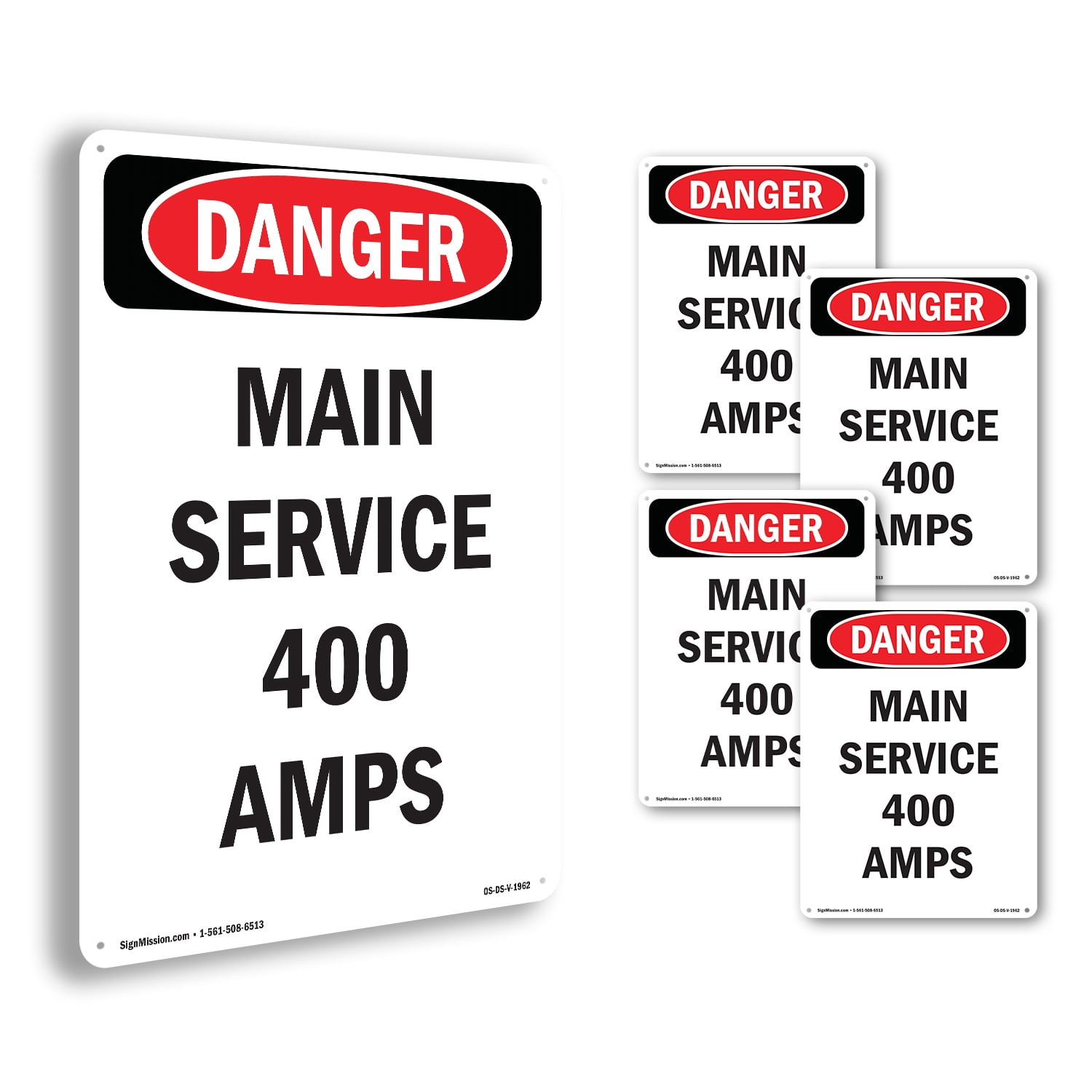 Main Service 400 Amps OSHA Danger Aluminum Sign 24 Inch x 18 Inch - 5 ...