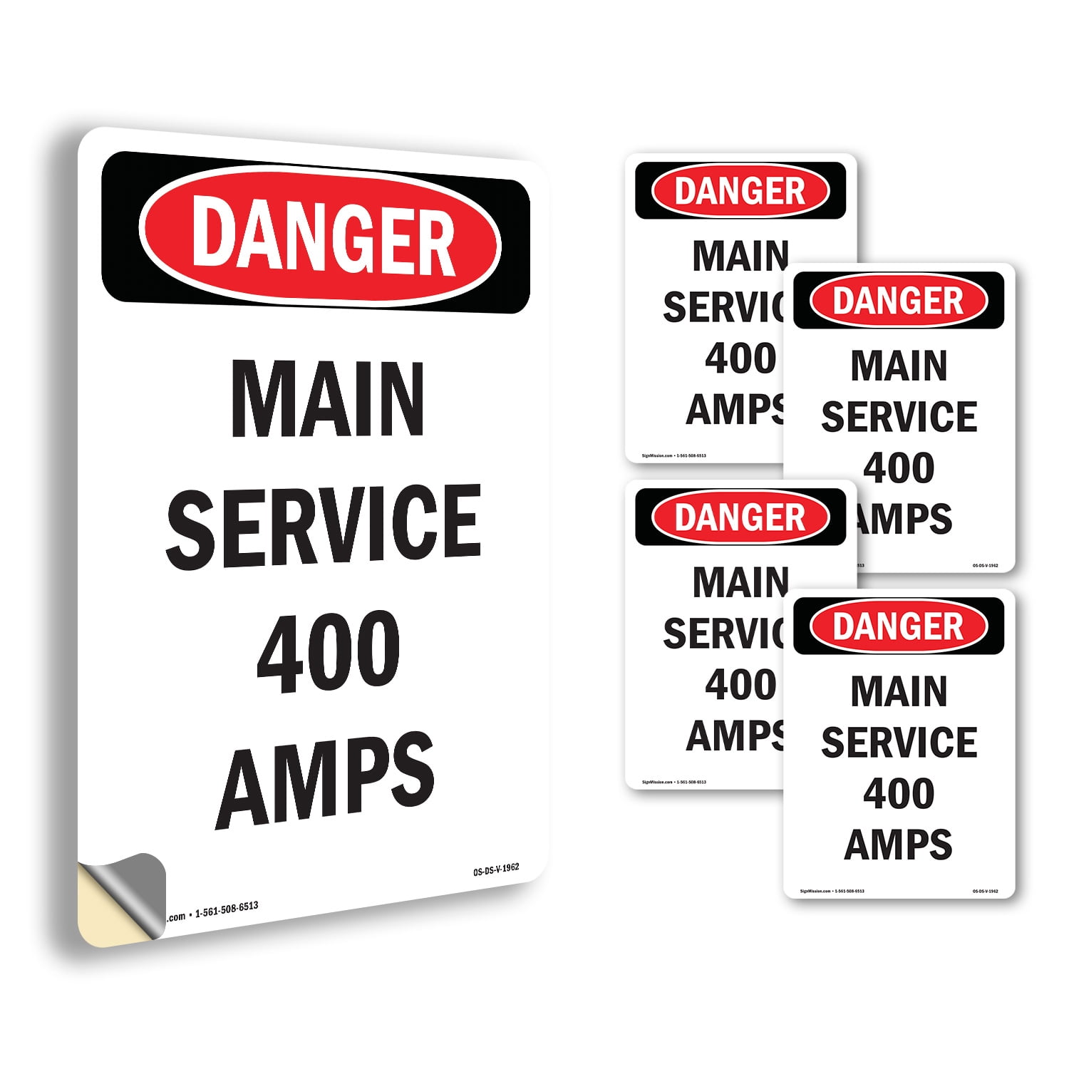 Main Service 400 Amps OSHA Danger Vinyl Decal Label 5 Inch x 3.5 Inch ...