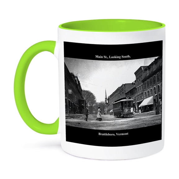 3dRose, Main St., Looking South, Brattleboro, VT (Vintage 1907), 11oz Two-Tone Green Mug