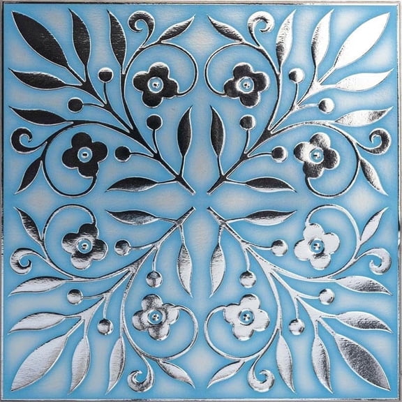 Main Street Peel & Stick Wallpaper Tiles, Blue and Silver Leaves, 8 in x 8 in, 24 Pack, Self Adhesive Wall Tiles for Kitchen Backsplash and Home Decor