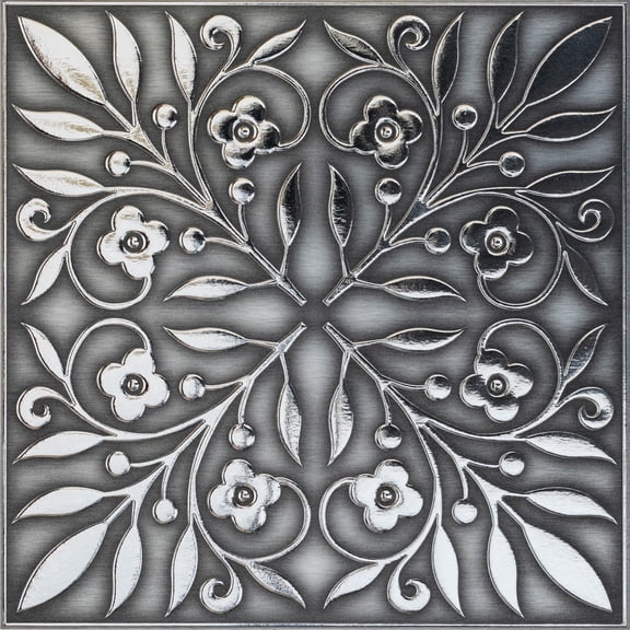 Main Street Peel & Stick Wallpaper Tiles, Brushed Nickel and Silver Leaves, 8 in x 8 in, 24 Pack, Self Adhesive Wall Tiles for Kitchen Backsplash and Home Decor