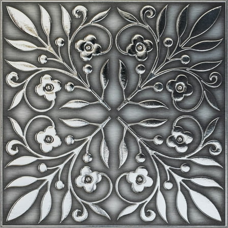 Main Street 24-Pack of 8"x8" Wallpaper Tiles Peel and Stick in Brushed Nickel and Silver Leaves Design for Kitchen Backsplash, Metallic Home Decor and DIY Projects