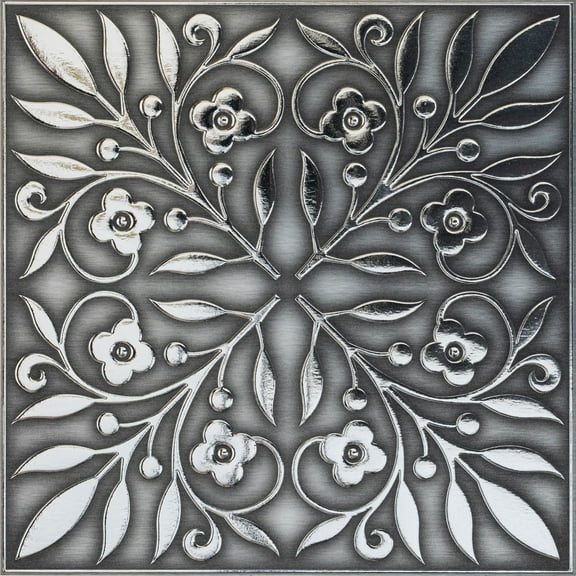 Main Street 24-Pack of 8"x8" Wallpaper Tiles Peel and Stick in Brushed Nickel and Silver Leaves Design for Kitchen Backsplash, Metallic Home Decor and DIY Projects