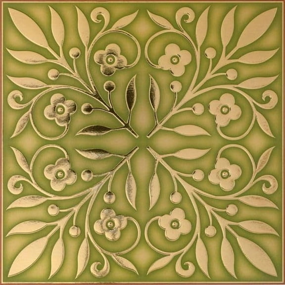 Main Street 24-Pack of 8"x8" Wallpaper Tiles Peel and Stick in Gold and Green Leaves Design for Kitchen Backsplash, Metallic Home Decor and DIY Projects