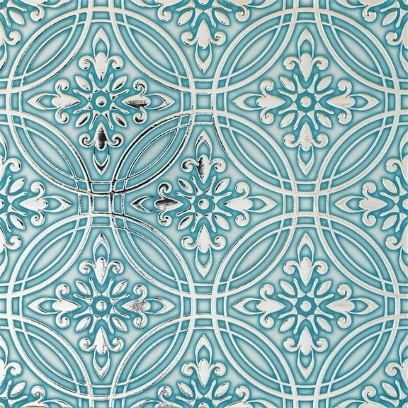 Main Street 24-Pack of 8"x8" Wallpaper Tiles Peel and Stick in Teal Painted Silver Design for Kitchen Backsplash, Metallic Home Decor and DIY Projects