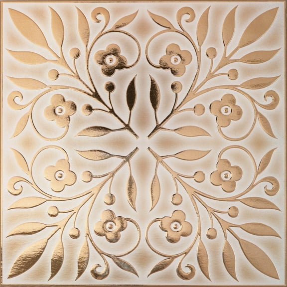 Main Street Peel & Stick Wallpaper Tiles, White and Gold Leaves, 8 in x 8 in, 24 Pack, Self Adhesive Wall Tiles for Kitchen Backsplash and Home Decor