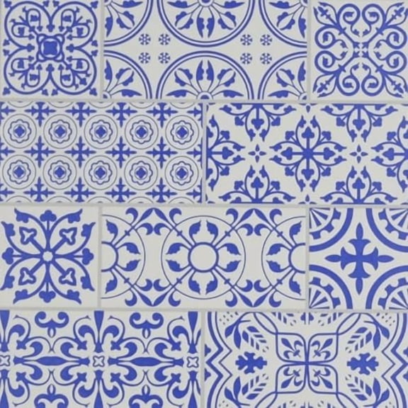 Main Street Peel & Stick Wallpaper Tiles, Blue Painted Stone Mosaic, 8 in x 8 in, 24 Pack, Self Adhesive Wall Tiles for Kitchen Backsplash and Home Decor