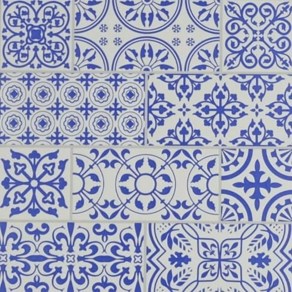 Main Street 24-Pack of 8"x8" Wallpaper Tiles Peel and Stick in Blue Painted Design for Kitchen Backsplash, Metallic Home Decor and DIY Projects