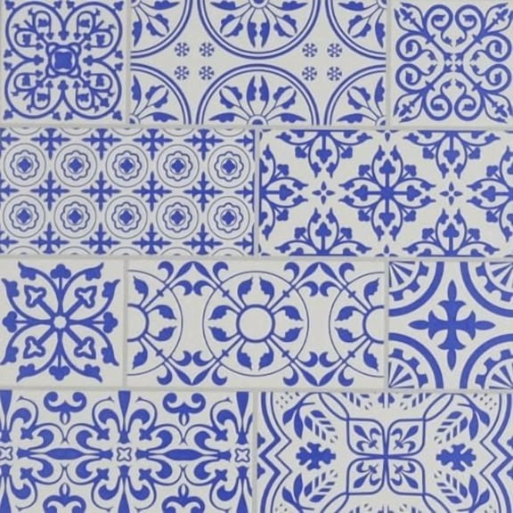 Main Street Peel & Stick Wallpaper Tiles, Blue Painted Stone Mosaic, 8 in x 8 in, 24 Pack, Self Adhesive Wall Tiles for Kitchen Backsplash and Home Decor