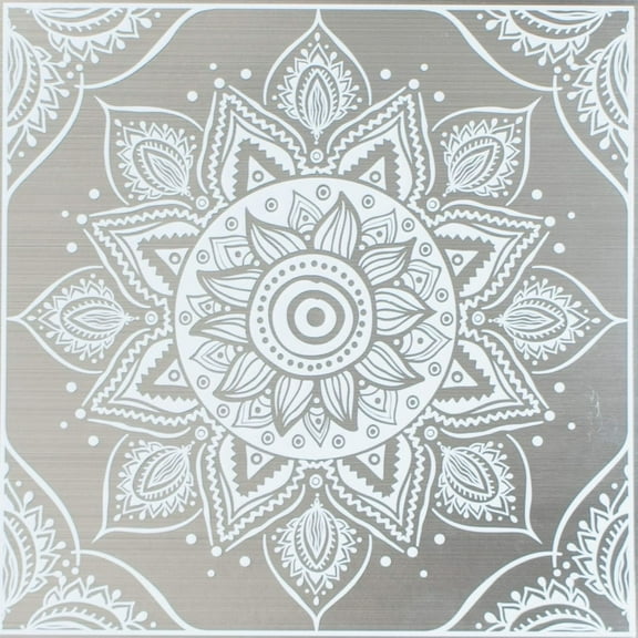 "Main Street 8"" x 8"" White Mandala Peel and Stick Tile, Backsplash, Metallic Decor - 24 Pack"