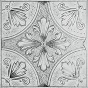 Main Street  8"x 8" White Painted Silver Fleur Peel and Stick Tiles, Backsplash, Metallic Decor - 24PACK