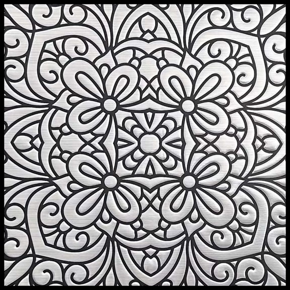 Main Street Silver Metallic Inked Garden Peel and Stick Wallpaper Tiles, 8"x8", Backsplash Decor, 24 Pack