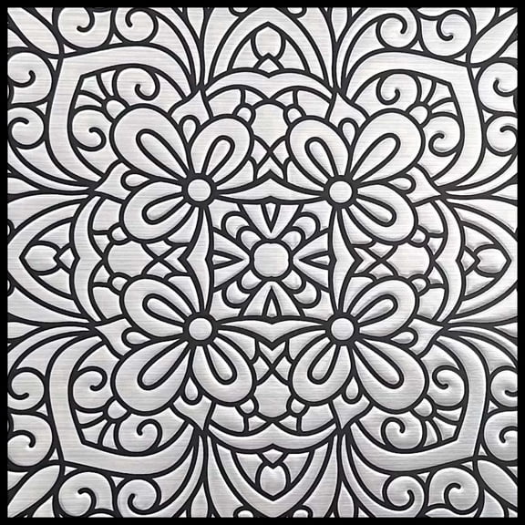 Main Street Silver Metallic Inked Garden Peel and Stick Wallpaper Tiles, 8"x8", Backsplash Decor, 24 Pack