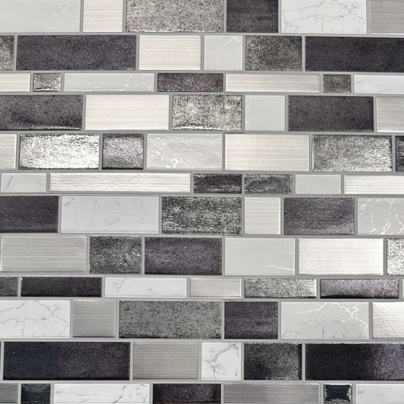 "Main Street Silver Mosaic Foil Peel and Stick Wallpaper Tiles, 8""x8"", 24-Pack"