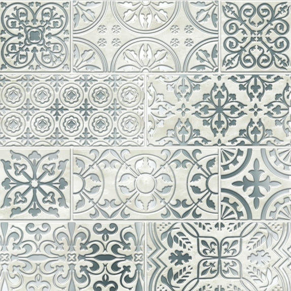 Main Street Peel & Stick Wallpaper Tiles, Silver Stone Mosaic, 8 in x 8 in, 24 Pack, Self Adhesive Wall Tiles for Kitchen Backsplash and Home Decor