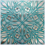Main Street 8"x8" Teal Leaves Peel and Stick Tiles, Backsplash, Metallic Decor - 24PACK