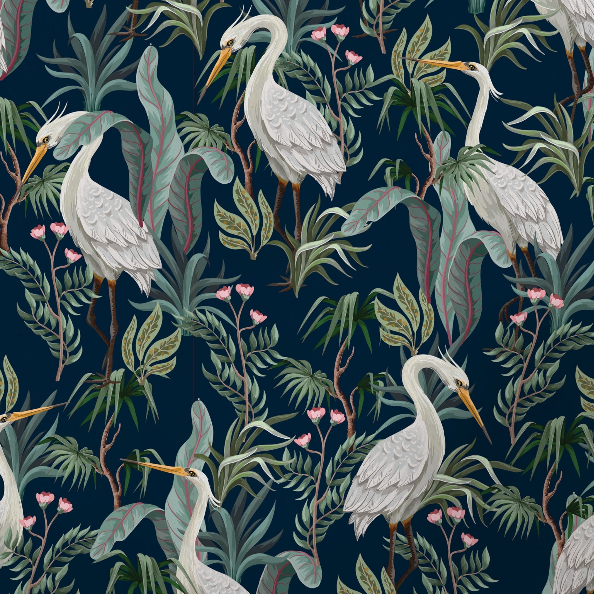 Main Street Blue Egrets Peel-and-Stick Removable Vinyl Wallpaper Panels, 16" x 24", 8 Pack