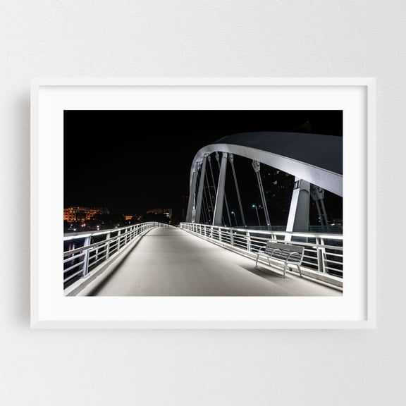 The Main Street Bridge 02 - Columbus Ohio Photography Bridge Nightlife Architecture Cityscape Scenic Modern Art Night Sky White Framed Wall Art Print 5 x 7 inches